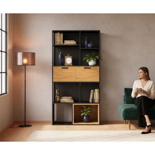 REGAŁ NA KSIĄŻKI METALOWE DREWNO LITE DĄB JESION OLCHA RNK-172